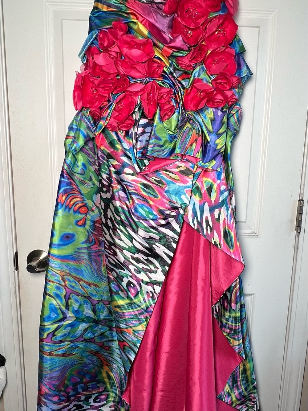 Jovani Multicolor & Fuchsia Floral-Embellished Prom Dress